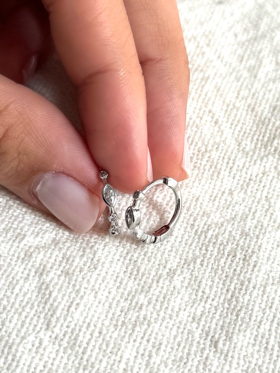 Jewelry - NEW! Gold Plated CZ Huggie Hoop Earrings - Silver
